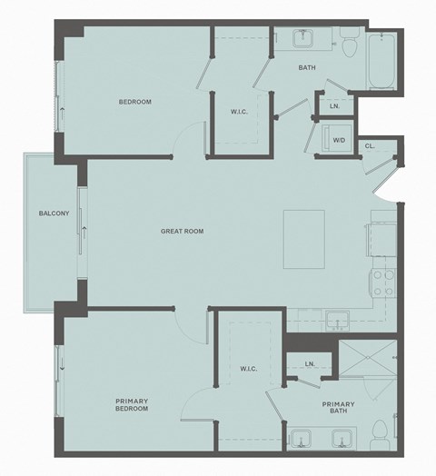 Floor plan for 2 beds, 2 baths, 1086 sqft